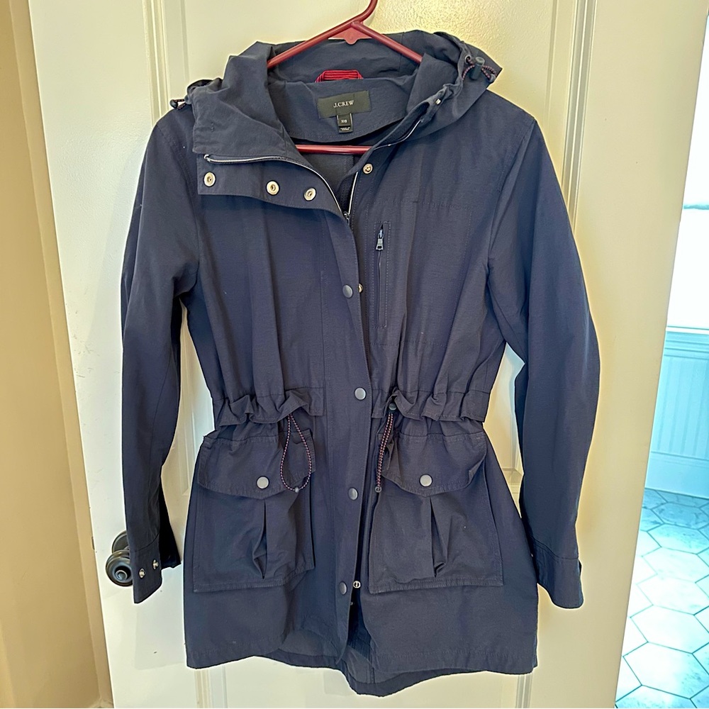 J. Crew navy blue elastic waist light raincoat size XXS